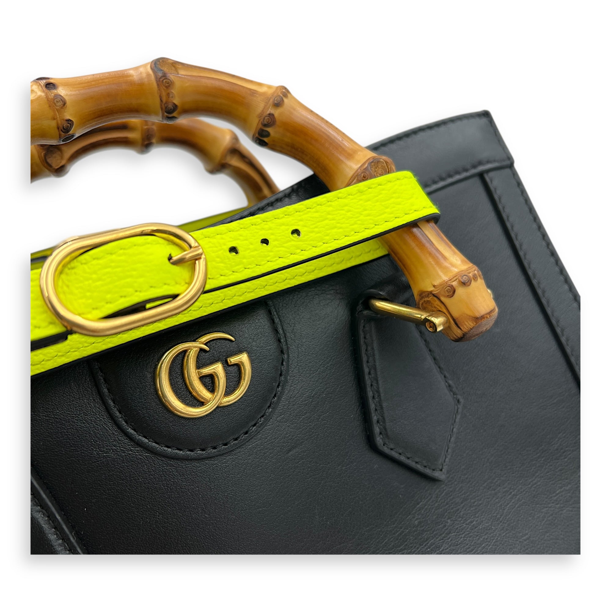 Diana Bamboo Black Top Handle Bag in Calfskin, Gold hardware
