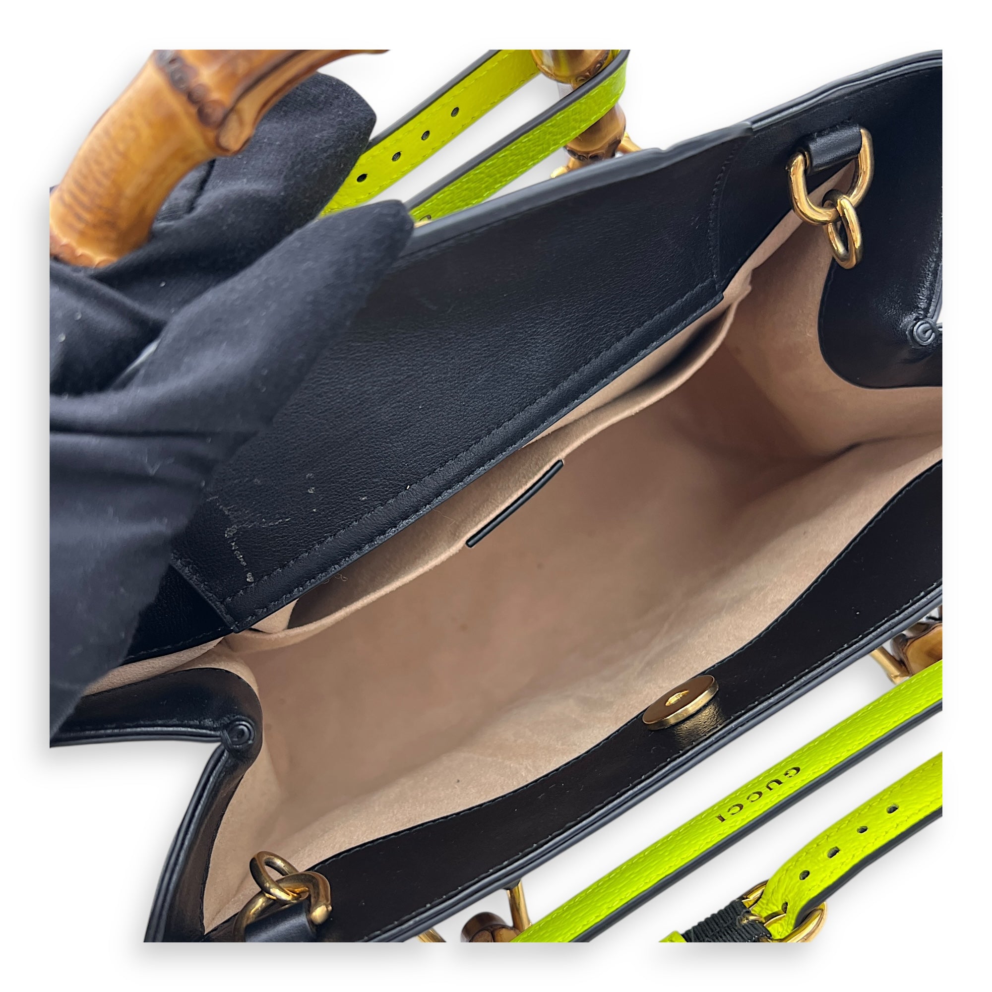 Diana Bamboo Black Top Handle Bag in Calfskin, Gold hardware