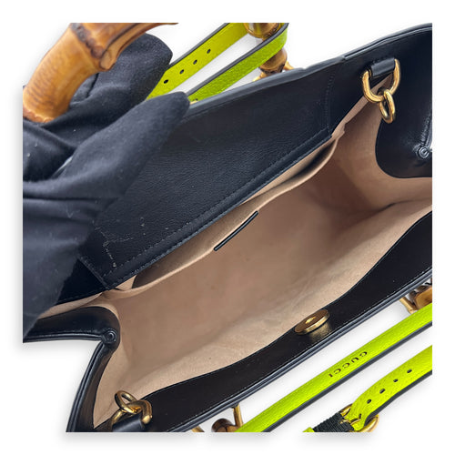 Diana Bamboo Black Top Handle Bag in Calfskin, Gold hardware