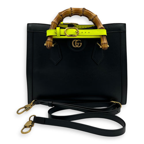 Diana Bamboo Black Top Handle Bag in Calfskin, Gold hardware