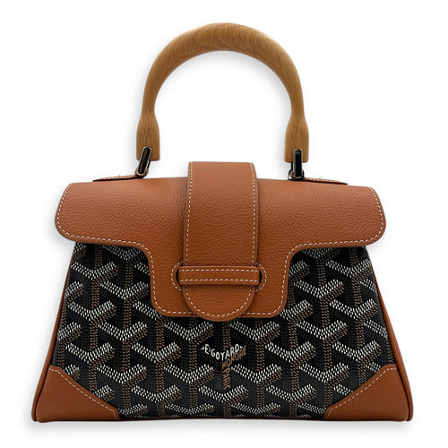 Saigon Souple Top Handle Bag Black in Coated Canvas, Silver hardware