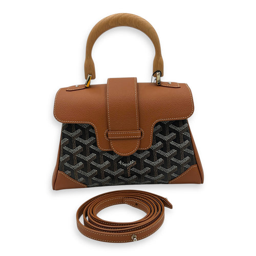 Saigon Souple Top Handle Bag Black in Coated Canvas, Silver hardware