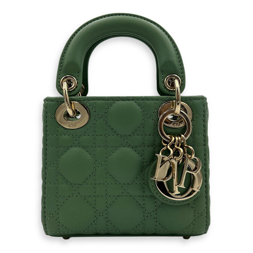 Lady Dior Top Handle Bag Micro Green in Lambskin, Gold hardware