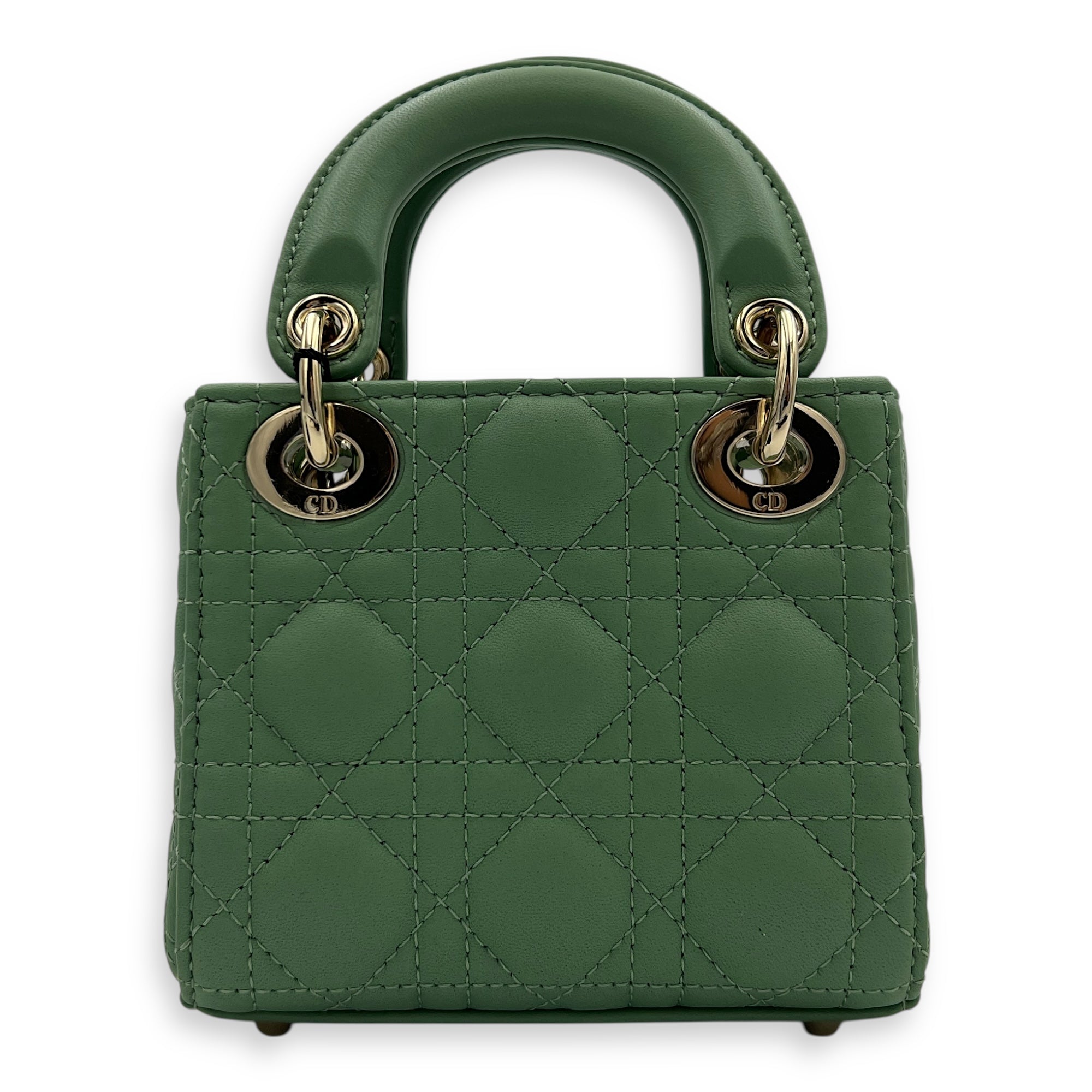 Lady Dior Top Handle Bag Micro Green in Lambskin, Gold hardware