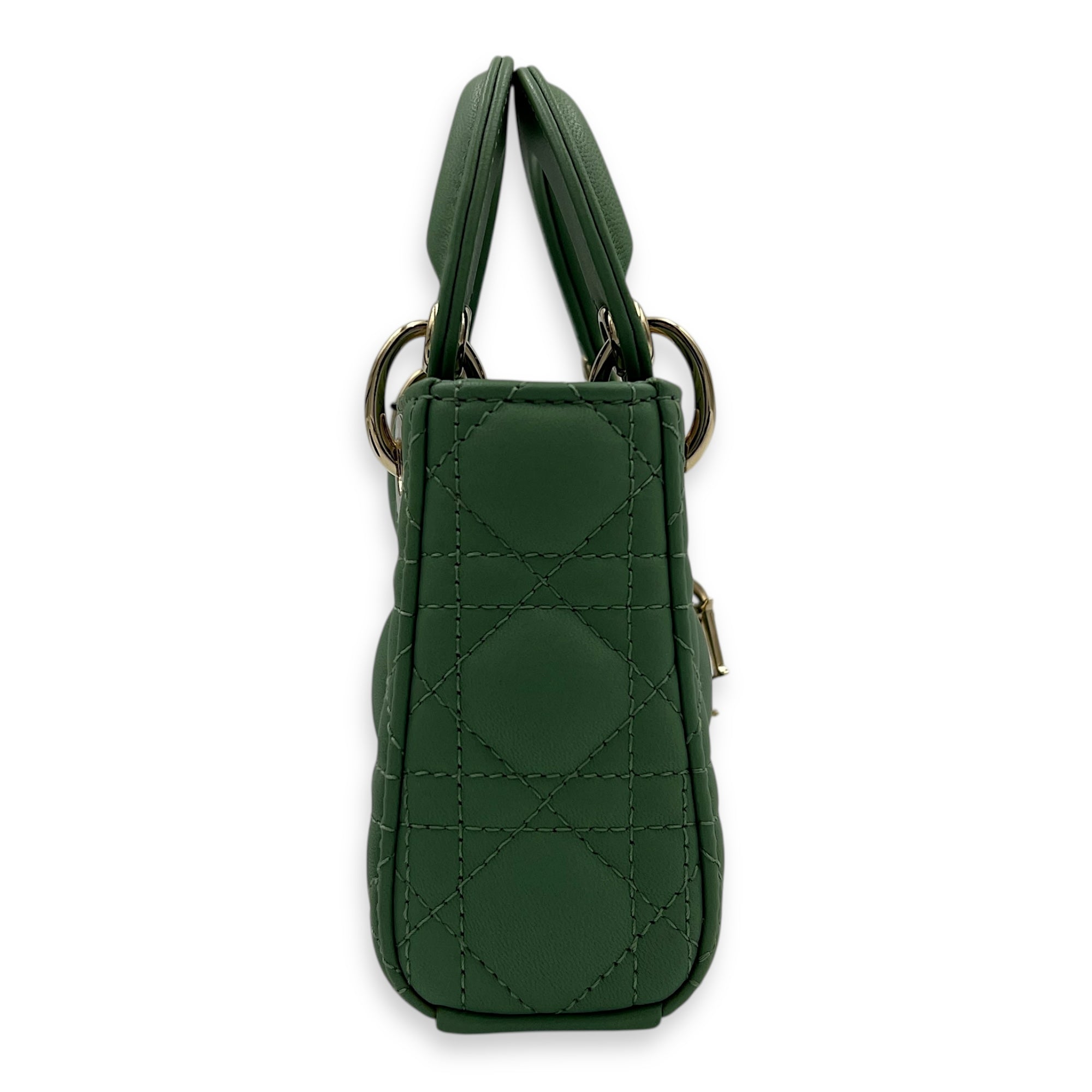 Lady Dior Top Handle Bag Micro Green in Lambskin, Gold hardware