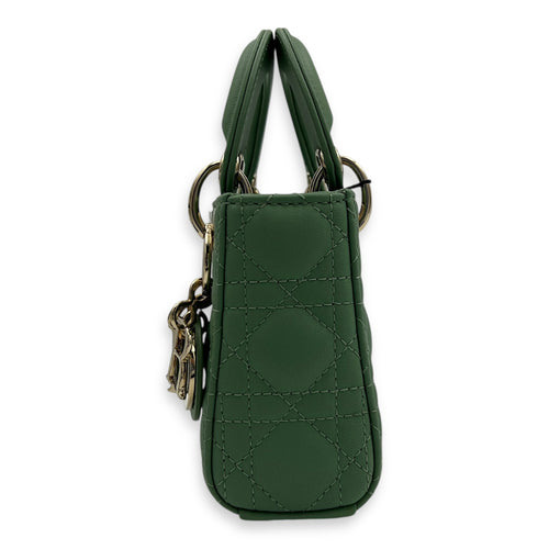 Lady Dior Top Handle Bag Micro Green in Lambskin, Gold hardware
