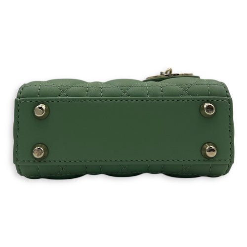 Lady Dior Top Handle Bag Micro Green in Lambskin, Gold hardware