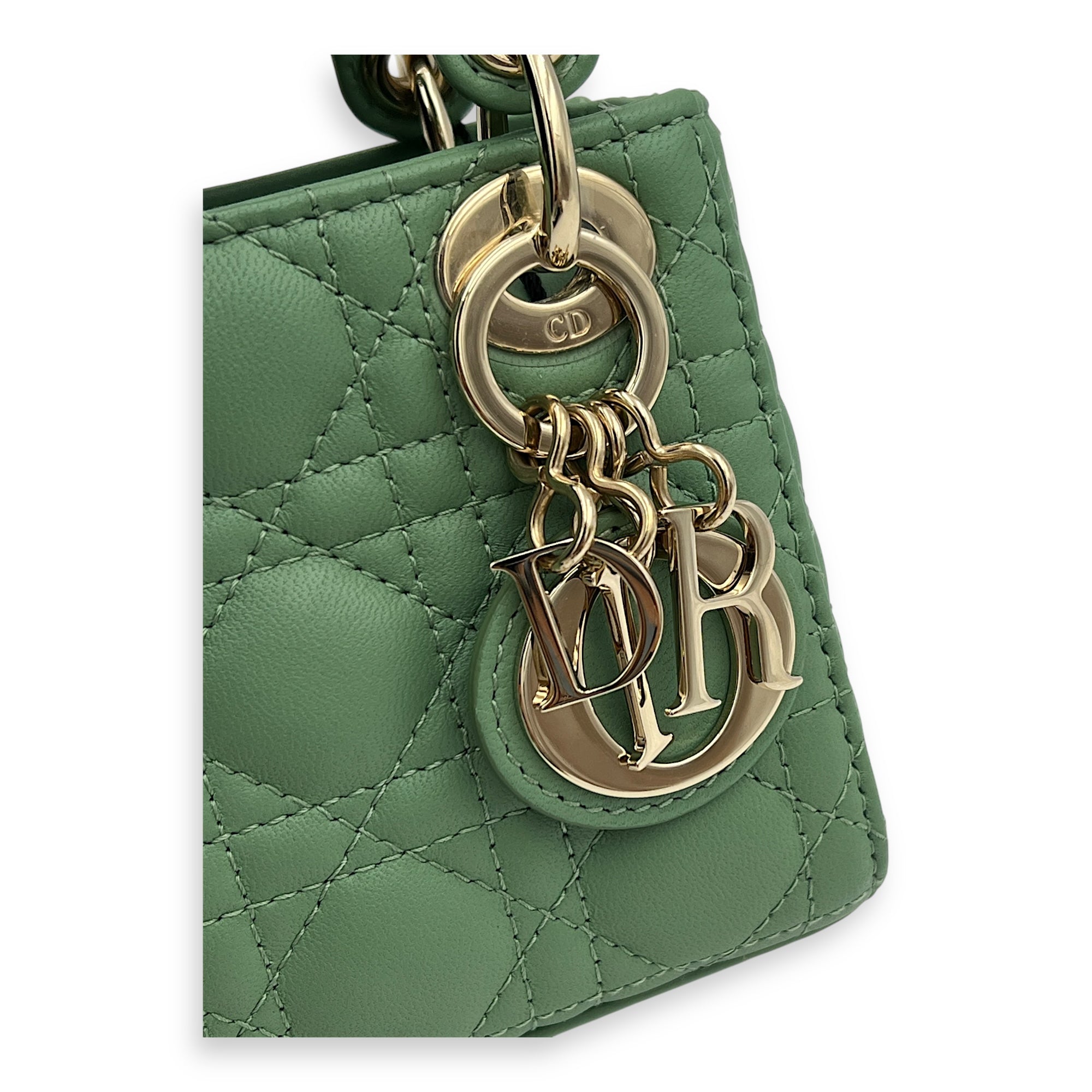 Lady Dior Top Handle Bag Micro Green in Lambskin, Gold hardware
