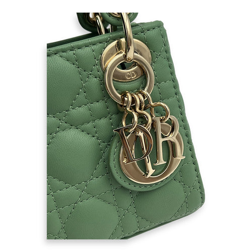 Lady Dior Top Handle Bag Micro Green in Lambskin, Gold hardware