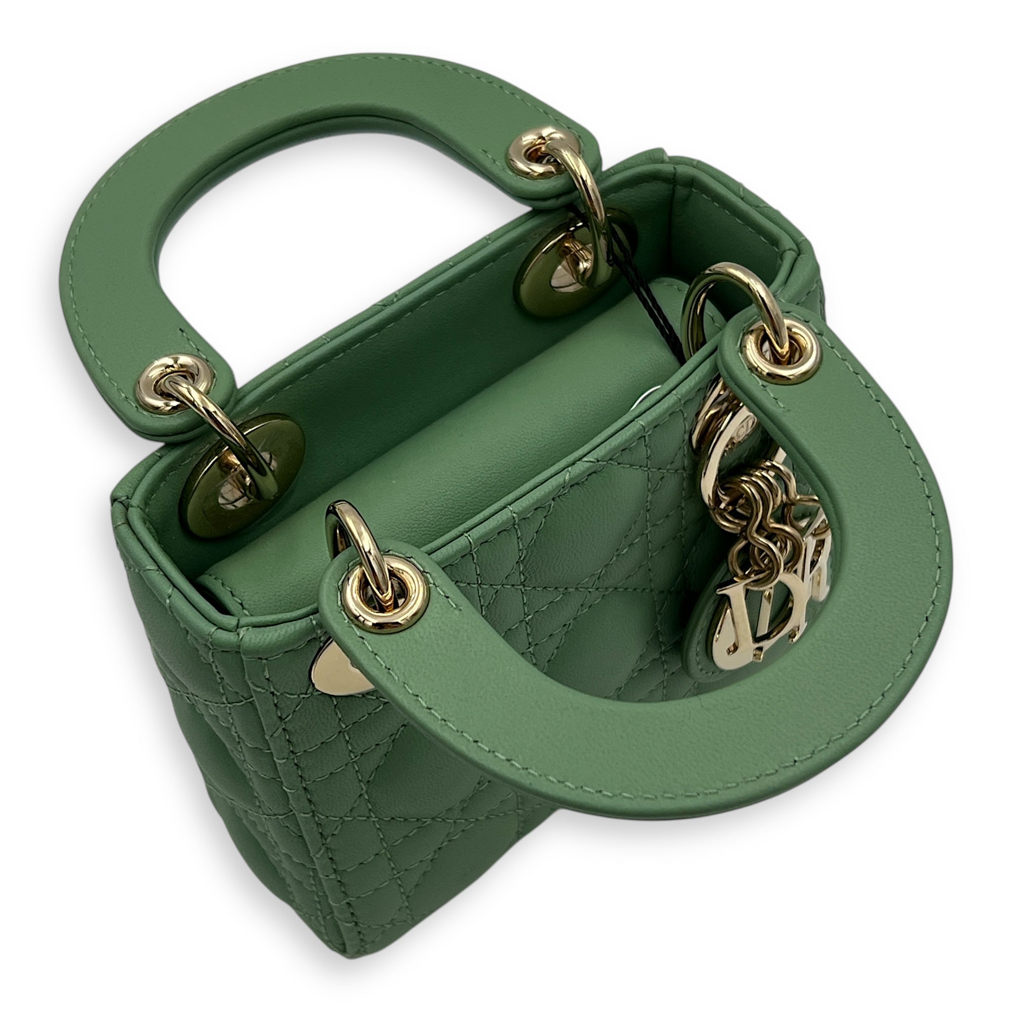 Lady Dior Top Handle Bag Micro Green in Lambskin, Gold hardware