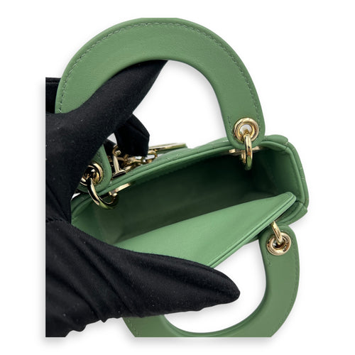 Lady Dior Top Handle Bag Micro Green in Lambskin, Gold hardware
