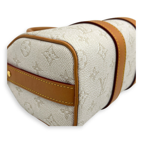 Heritage Keepall 25 Beige Top Handle Bag in Coated Canvas, Gold hardware