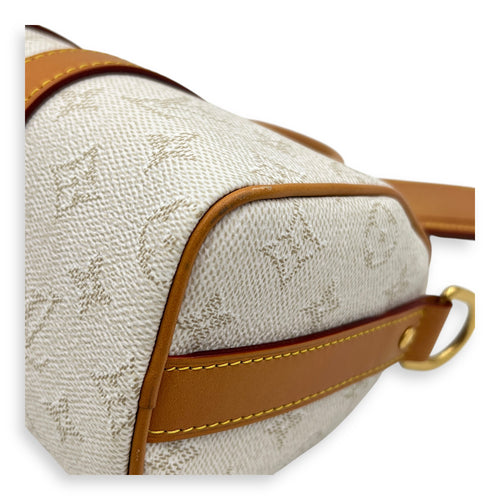 Heritage Keepall 25 Beige Top Handle Bag in Coated Canvas, Gold hardware