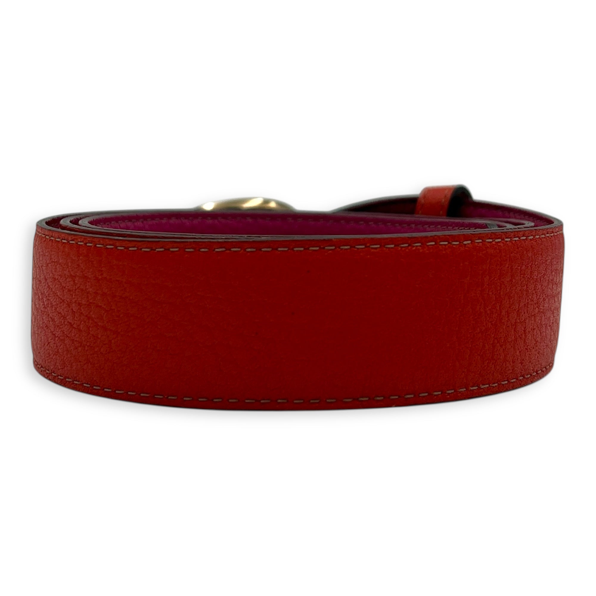 Logo Red/Pink Belt in Calfskin, Gold hardware