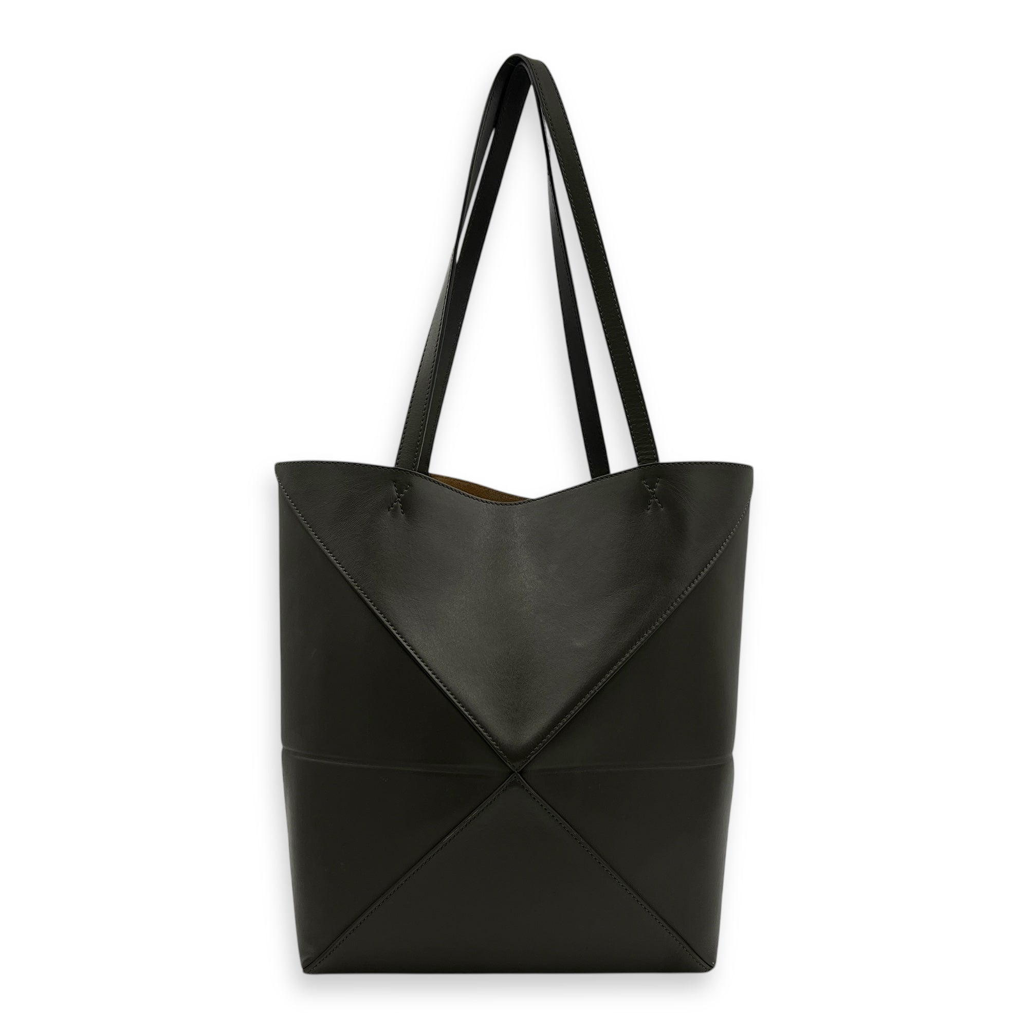 Puzzle Fold Tote Bag Green in Calfskin