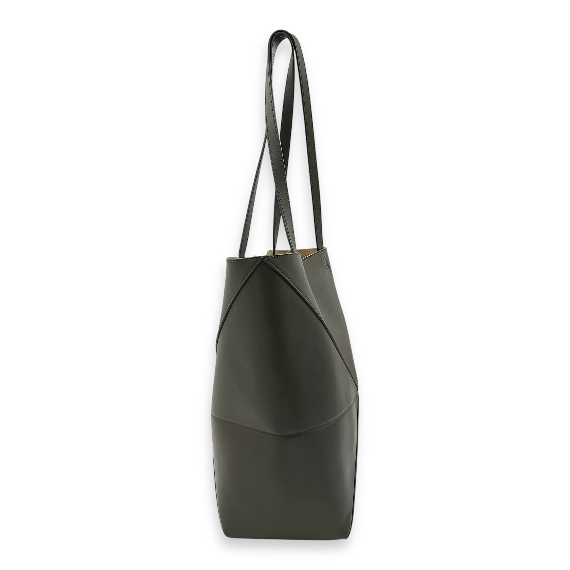 Puzzle Fold Tote Bag Green in Calfskin
