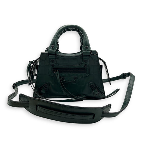 Neo Classic Top Handle Bag Green in Crocodile Embossed Calfskin, Black hardware