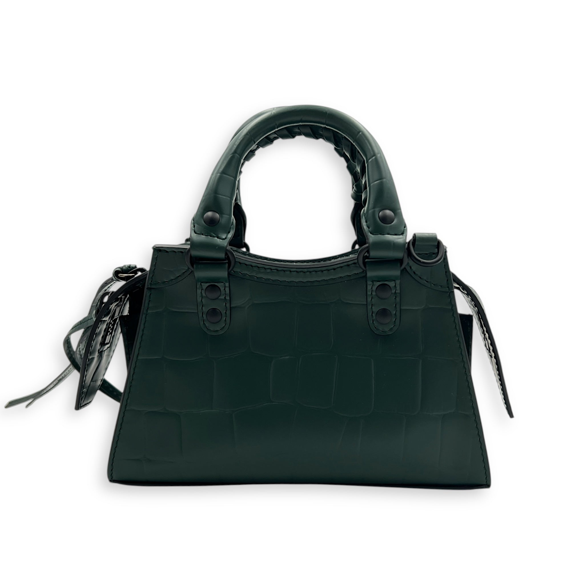 Neo Classic Top Handle Bag Green in Crocodile Embossed Calfskin, Black hardware