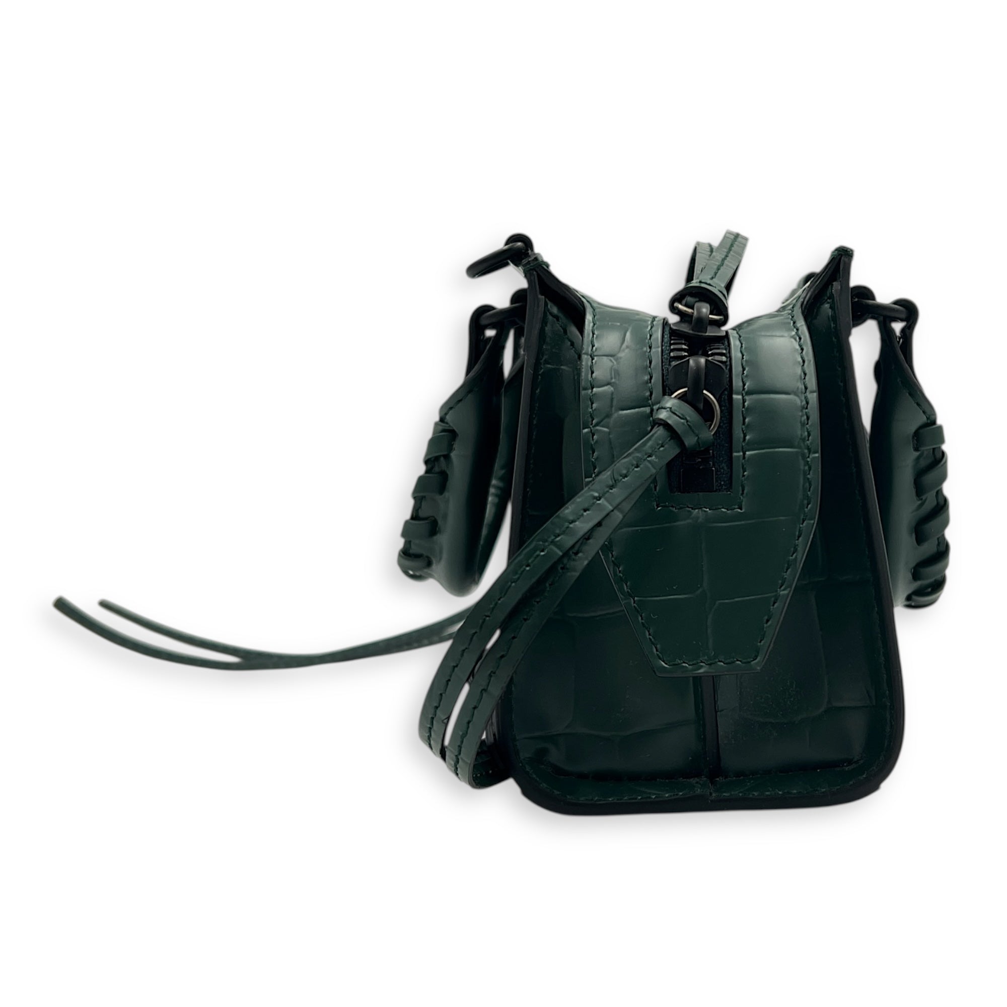 Neo Classic Top Handle Bag Green in Crocodile Embossed Calfskin, Black hardware