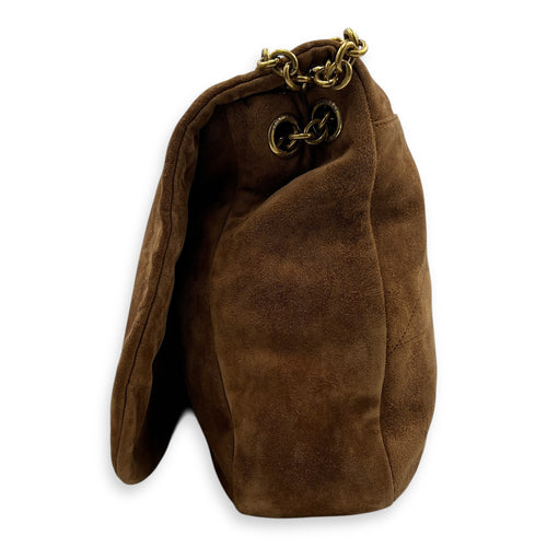 Jamie 4.3 Brown Shoulder Bag in Suede Leather, Gold hardware