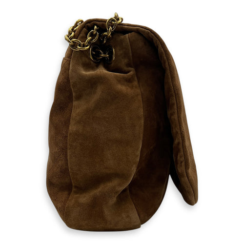Jamie 4.3 Brown Shoulder Bag in Suede Leather, Gold hardware