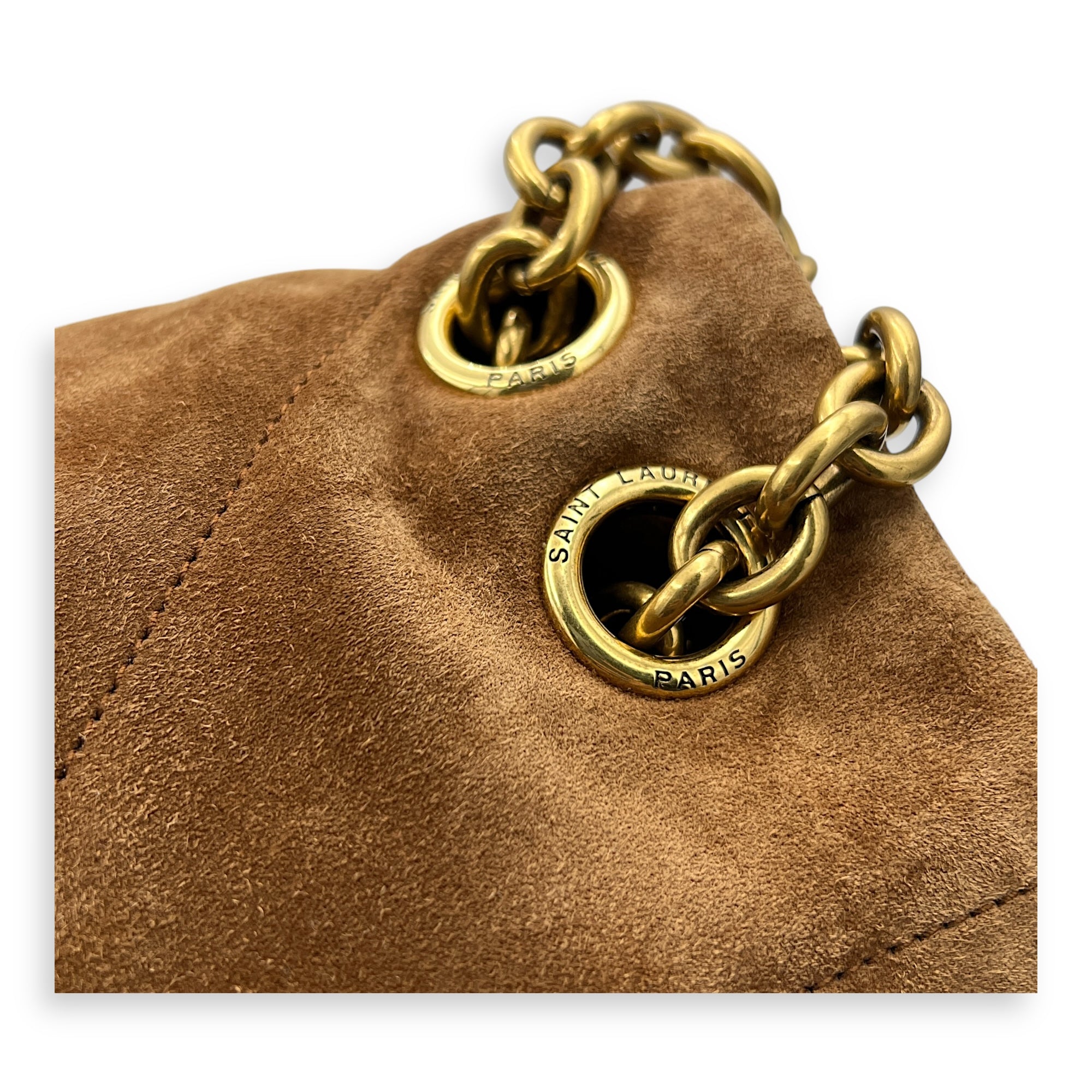 Jamie 4.3 Brown Shoulder Bag in Suede Leather, Gold hardware