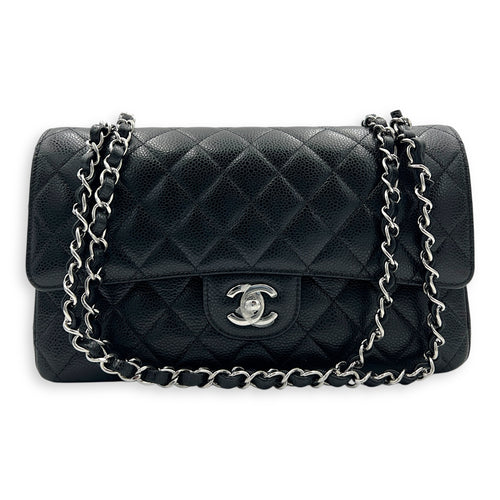 Classic Shoulder Bag Medium Black in Caviar Leather, Silver hardware
