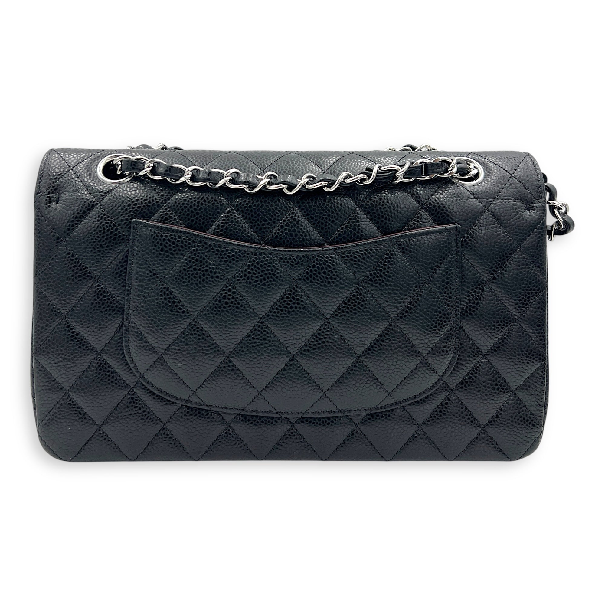 Classic Shoulder Bag Medium Black in Caviar Leather, Silver hardware