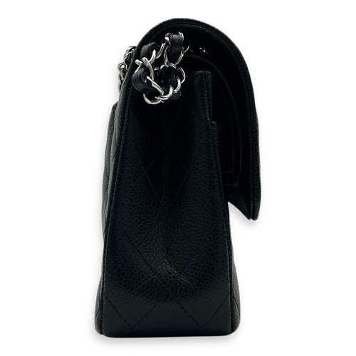 Classic Shoulder Bag Medium Black in Caviar Leather, Silver hardware