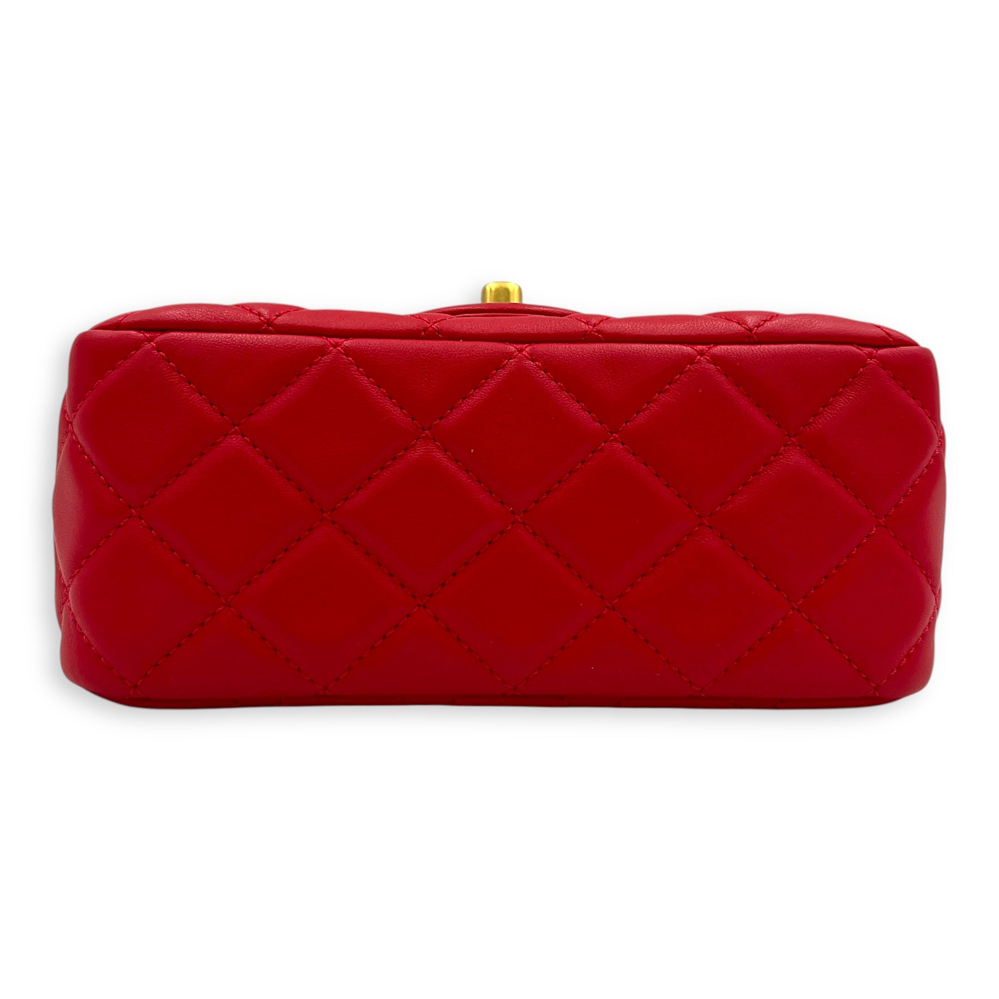 Mini Square Pearl Crush Shoulder Bag Red in Lambskin, Gold hardware