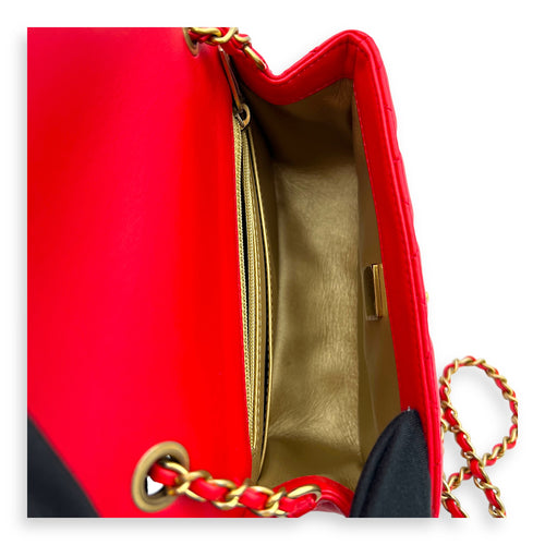 Mini Square Pearl Crush Shoulder Bag Red in Lambskin, Gold hardware