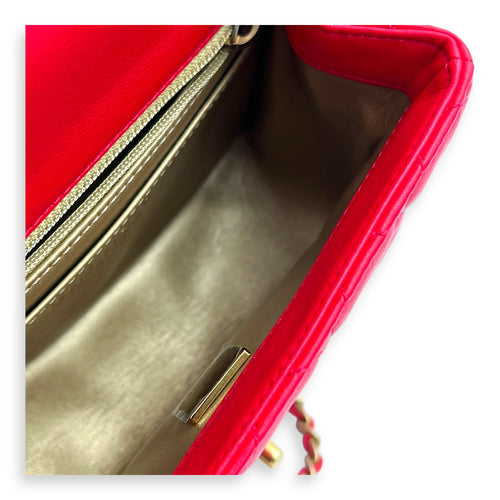 Mini Square Pearl Crush Shoulder Bag Red in Lambskin, Gold hardware