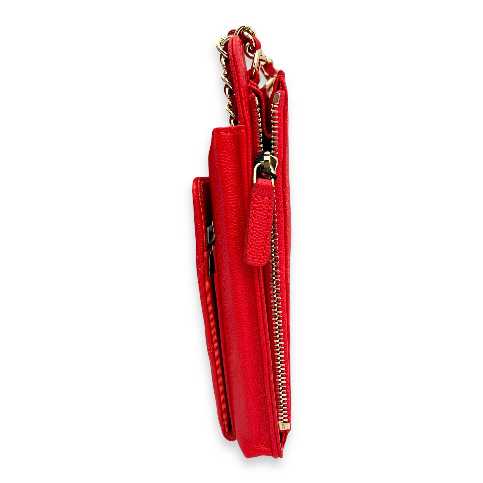 CC Phone Holder Red in Caviar Leather, Gold hardware