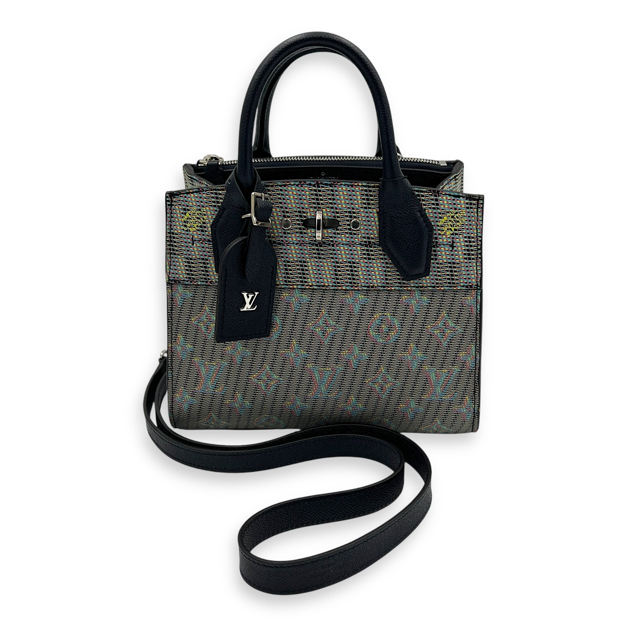 Steamer Top Handle Bag Multi-colour in Calfskin, Silver hardware