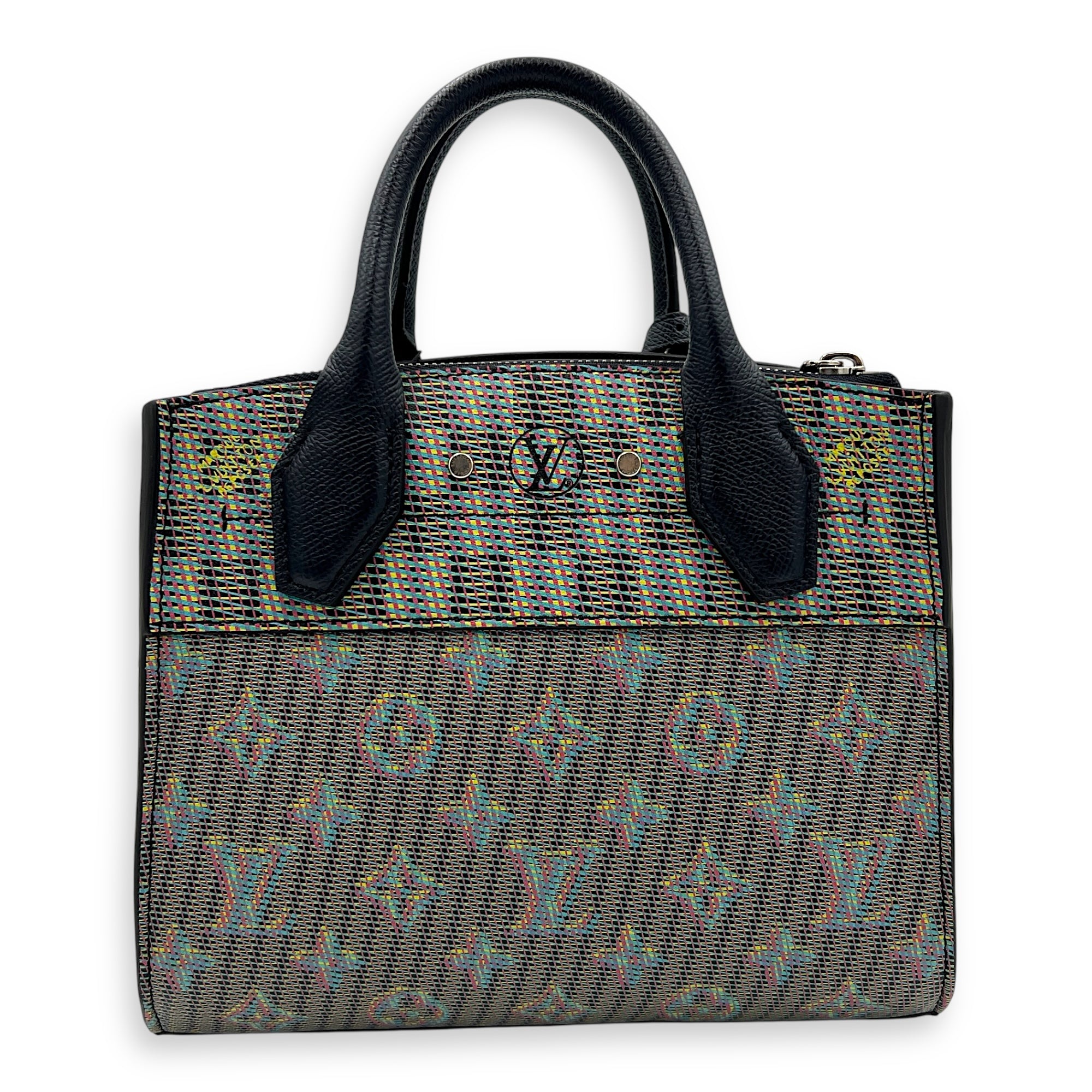 Steamer Top Handle Bag Multi-colour in Calfskin, Silver hardware