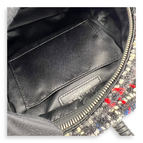 Astronaut Essentials Black Backpack in Tweed, Silver hardware