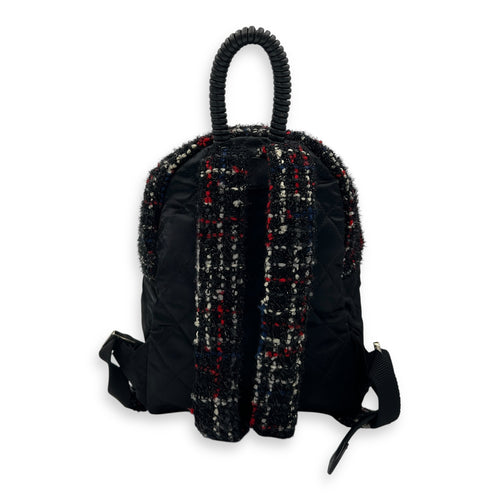 Astronaut Essentials Black Backpack in Tweed, Silver hardware