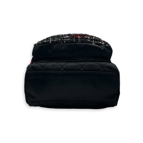 Astronaut Essentials Black Backpack in Tweed, Silver hardware