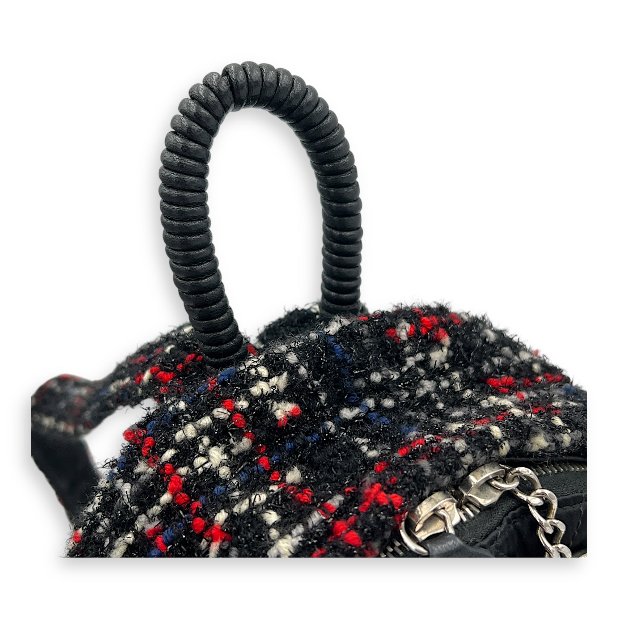Astronaut Essentials Black Backpack in Tweed, Silver hardware