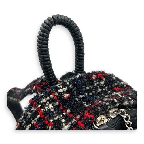 Astronaut Essentials Black Backpack in Tweed, Silver hardware