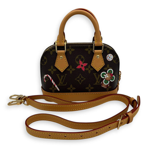 Candy Factory Alma Nano Brown Top Handle Bag in Monogram Coated Canvas, Gold hardware