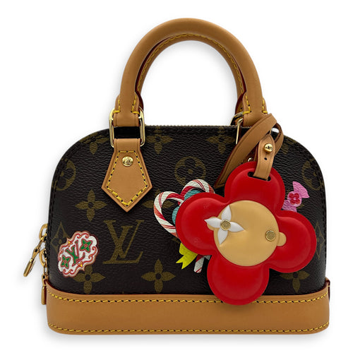 Candy Factory Alma Nano Brown Top Handle Bag in Monogram Coated Canvas, Gold hardware