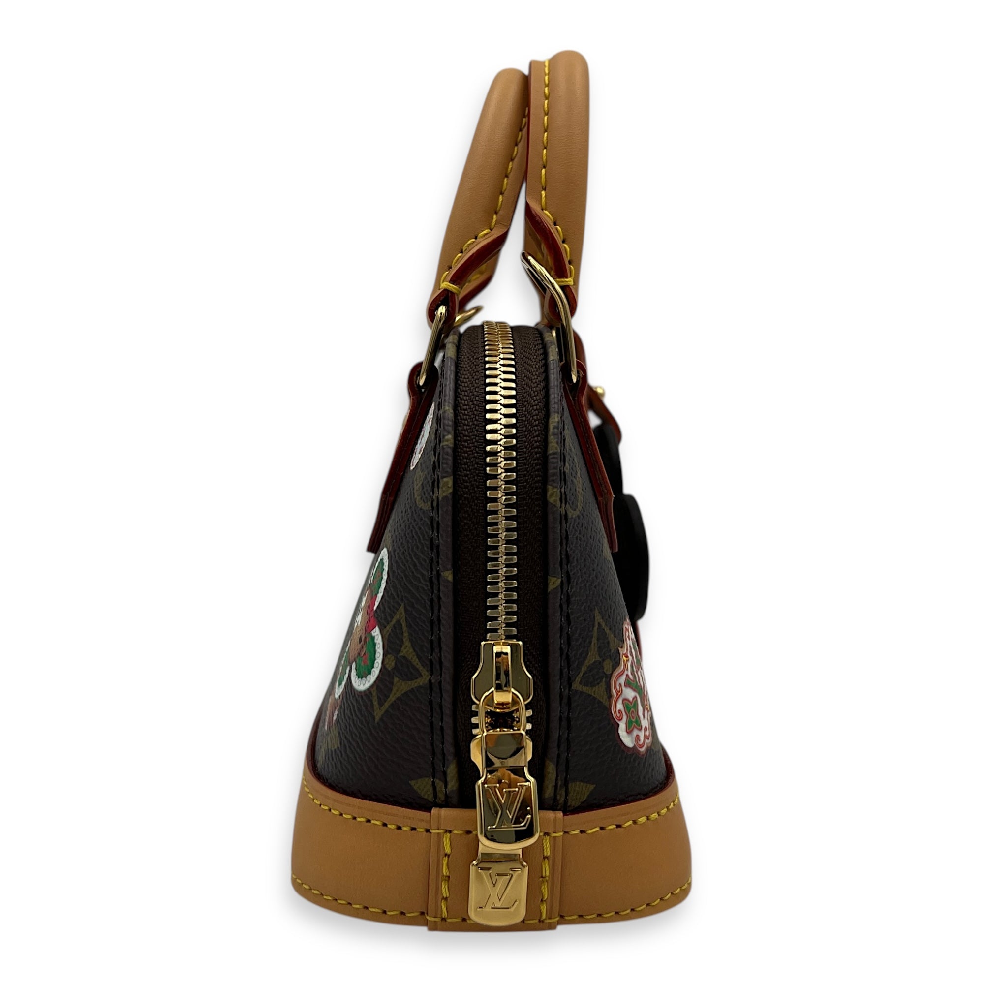 Candy Factory Alma Nano Brown Top Handle Bag in Monogram Coated Canvas, Gold hardware