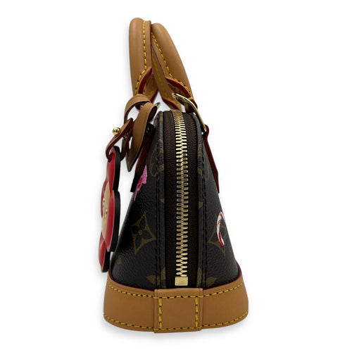 Candy Factory Alma Nano Brown Top Handle Bag in Monogram Coated Canvas, Gold hardware