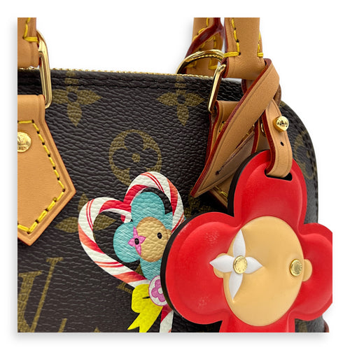 Candy Factory Alma Nano Brown Top Handle Bag in Monogram Coated Canvas, Gold hardware