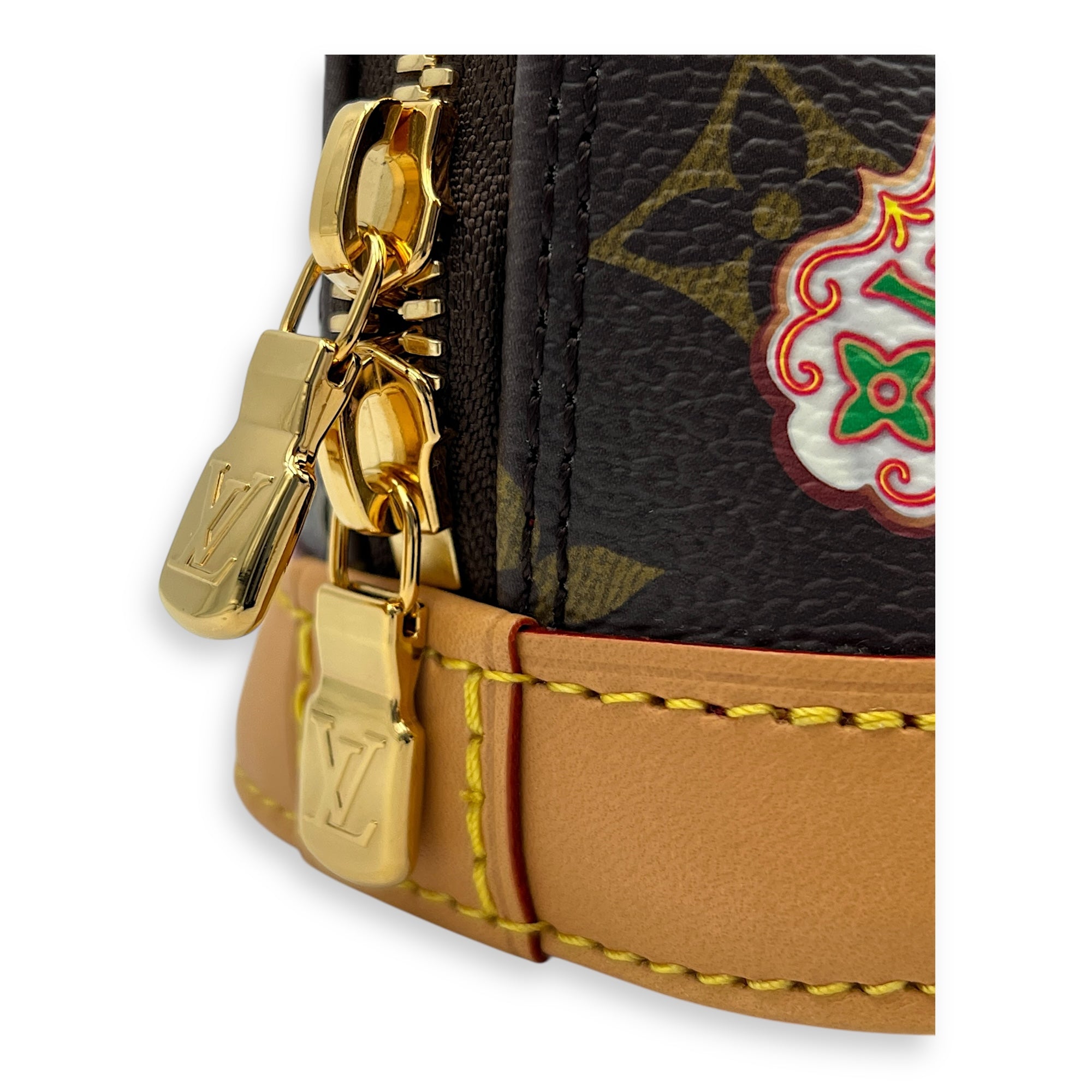 Candy Factory Alma Nano Brown Top Handle Bag in Monogram Coated Canvas, Gold hardware