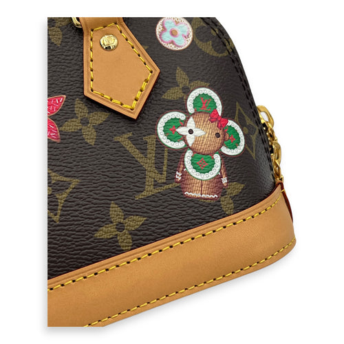 Candy Factory Alma Nano Brown Top Handle Bag in Monogram Coated Canvas, Gold hardware