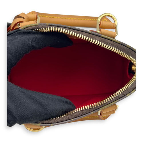 Candy Factory Alma Nano Brown Top Handle Bag in Monogram Coated Canvas, Gold hardware