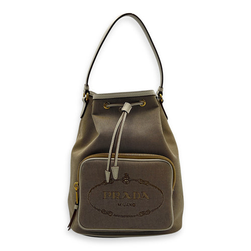 Logo Bucket Bag Beige in Canvas, Gold hardware