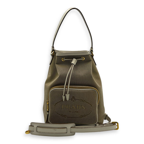 Logo Bucket Bag Beige in Canvas, Gold hardware